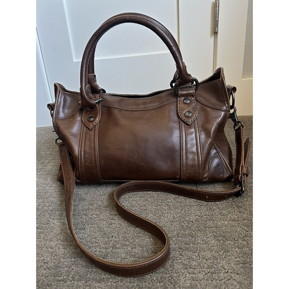 Frye Melissa Distressed Leather Satchel / Shoulder Bag Dark Brown Convertible